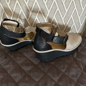 Fly London Yall in Borg Wedge. Sliver/Black.